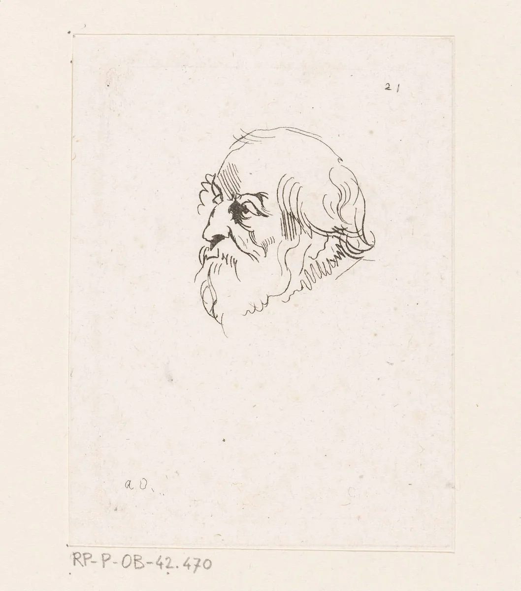 Hoofd van een man met baard by Anne Claude Philippe Caylus, print, 1735