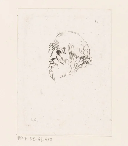 Hoofd van een man met baard by Anne Claude Philippe Caylus, print, 1735