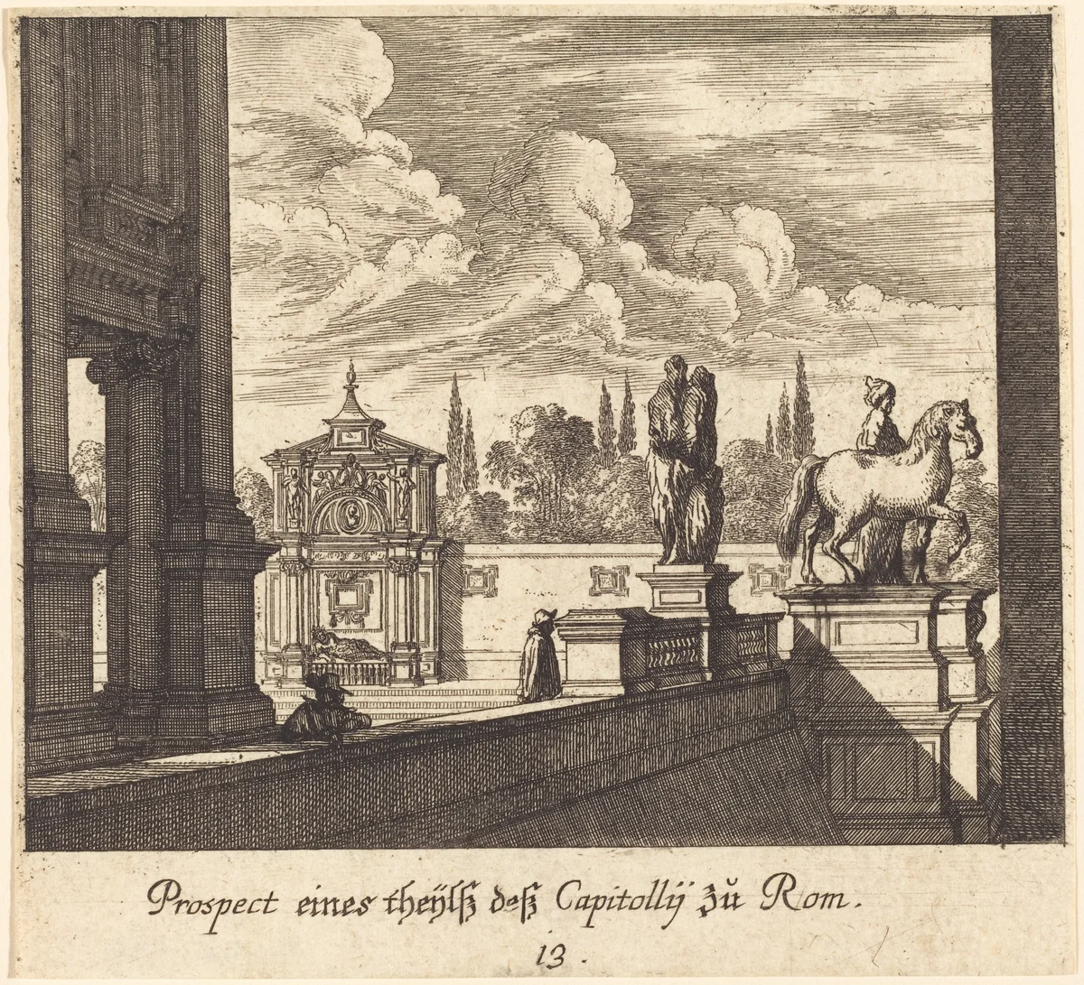 Capitoline, Rome by Melchior Küsel; Johann Wilhelm Baur, print, 1681
