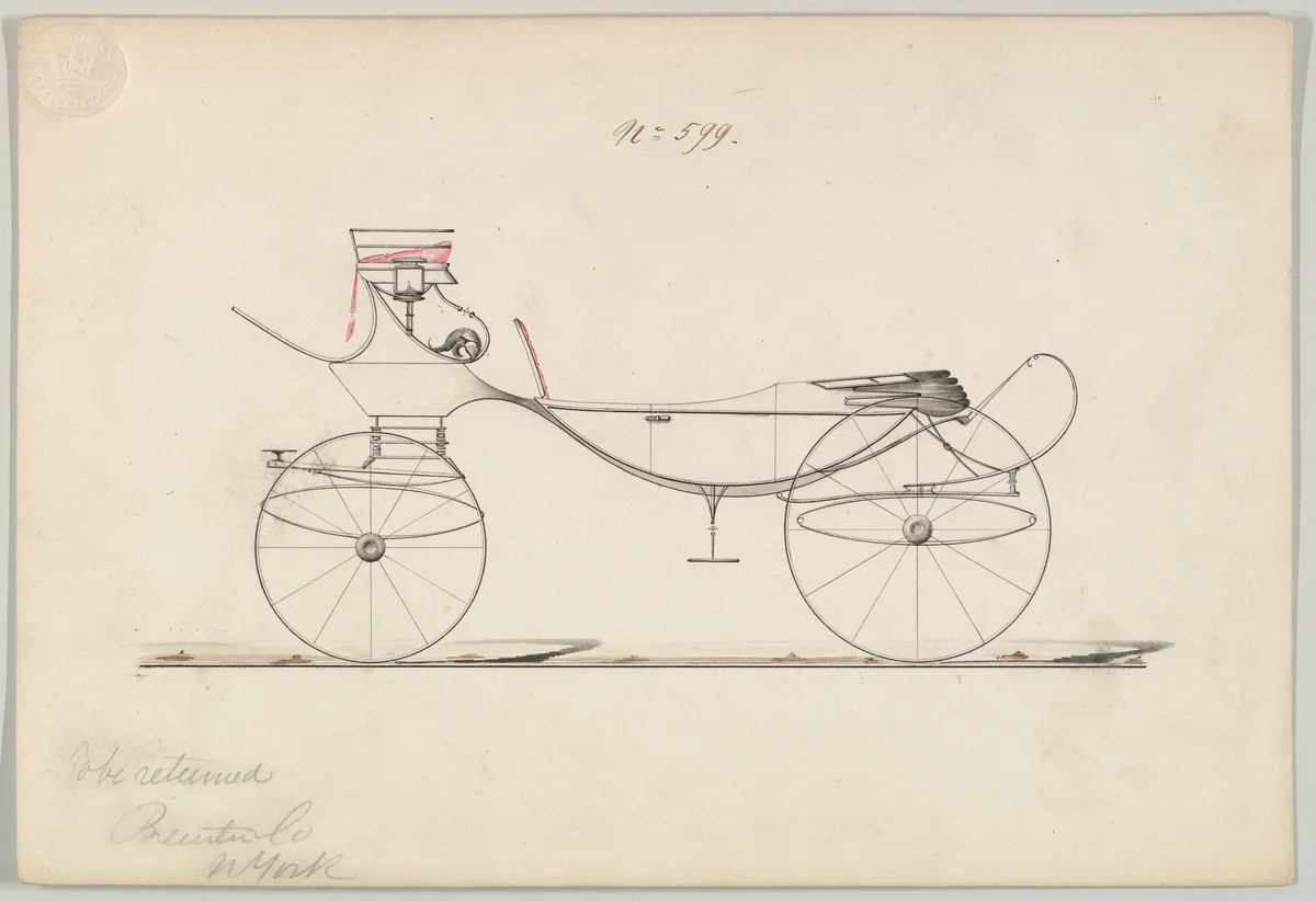 Design for Vis-à-vis/ Barouche, no. 599 by Brewster & Co., drawing, 1850-1870