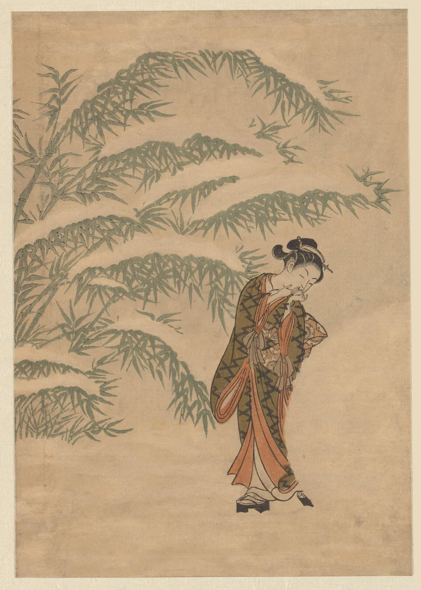 Meisje en sneeuwbal by Suzuki Harunobu (鈴木春信), print, 1763-1767
