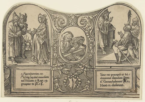 Izebel bedreigt Elia en Babyloniers eisen de dood van Daniel by Unknown, print, 1518-1522