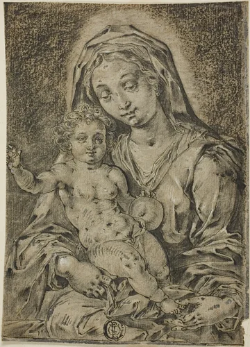 Madonna and Child by Jan Gossart, drawing, 1500-1599