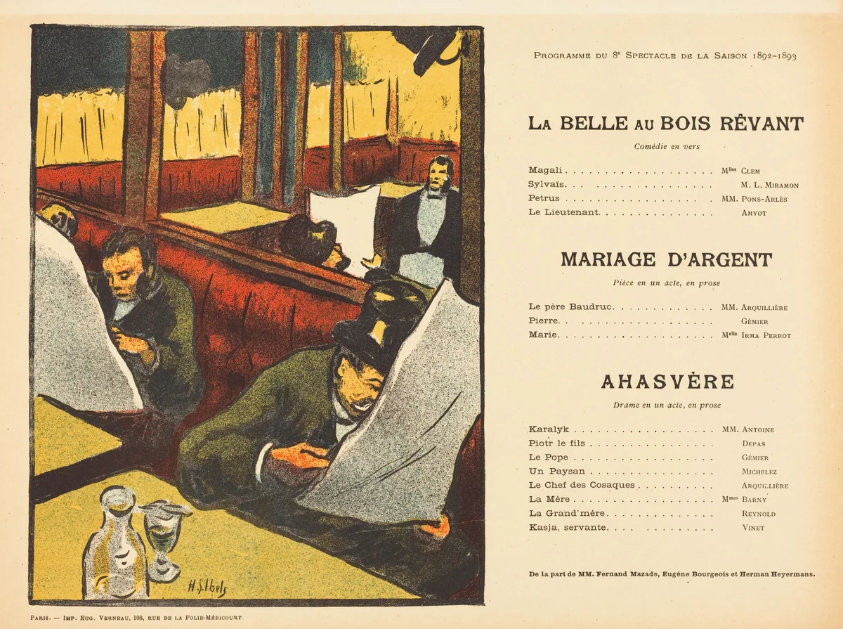 La Belle au bois rêvant; Mariage d'argent; Ahasvère by Henri Gabriel Ibels, print, 1893