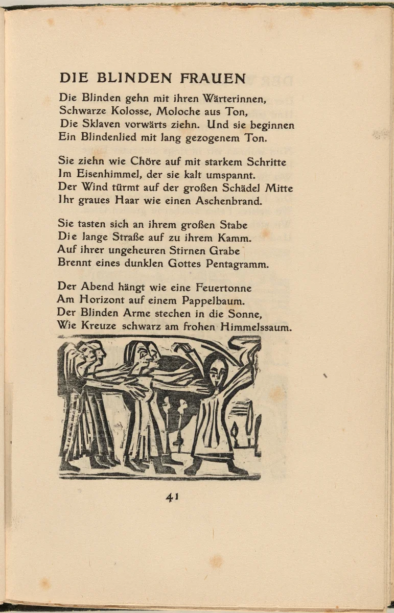 Die Blinden Frauen (The Blind Women) (in-text plate) from mock-up of Georg Heym: Umbra Vitae (Georg Heym: Shadow of Life) by Ernst Ludwig Kirchner, volume, 1912-1922