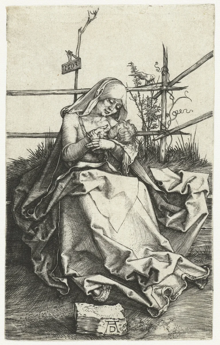 Maria met kind aan de borst bij een hek by Unknown, print, 1503