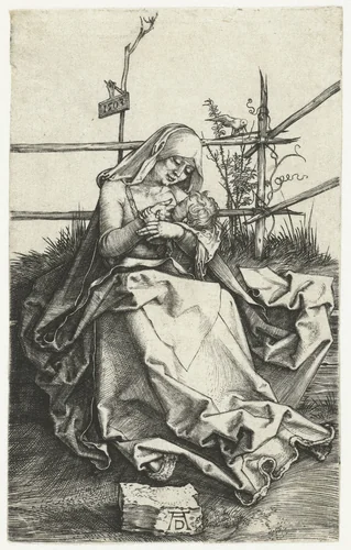 Maria met kind aan de borst bij een hek by Unknown, print, 1503