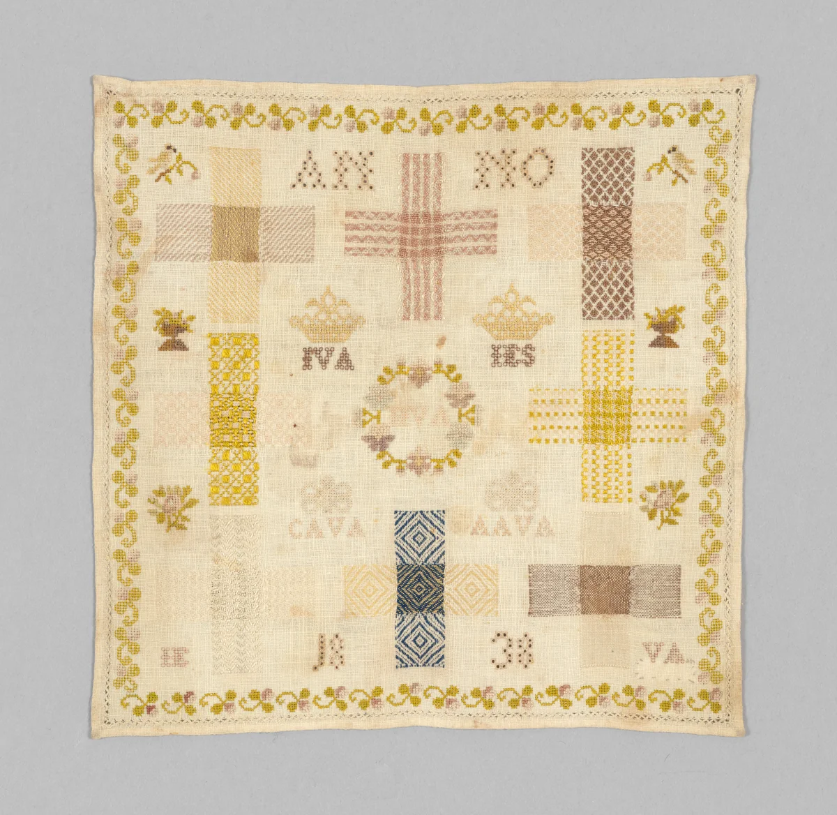 Embroidered darning sampler by Werk- en Leerschool, textile, 1838