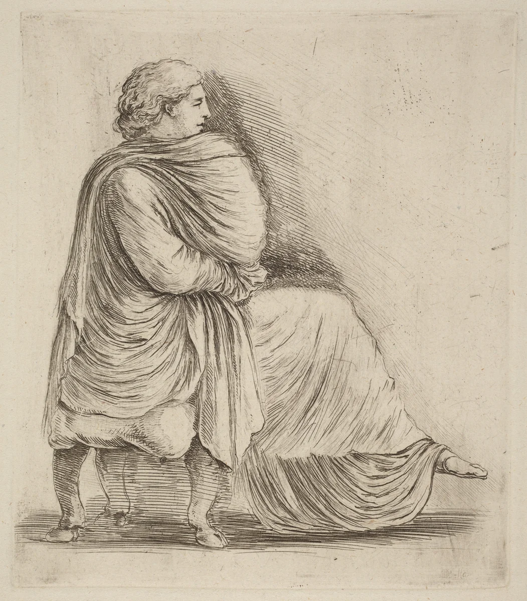 Woman Seated on a Stool by Stefano della Bella, print, 1610-1664