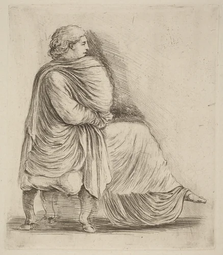 Woman Seated on a Stool by Stefano della Bella, print, 1610-1664