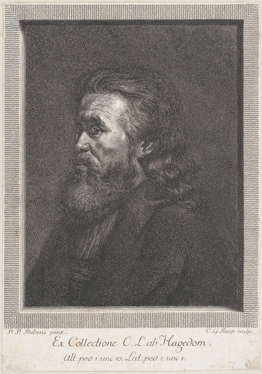 Portrait of an old man with a beard by Carl Gottlieb Rasp, print, 1762-1807