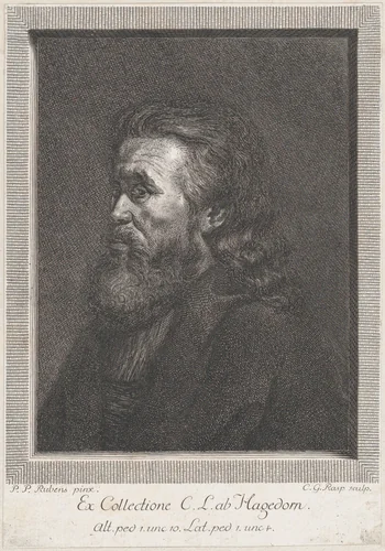 Portrait of an old man with a beard by Carl Gottlieb Rasp, print, 1762-1807