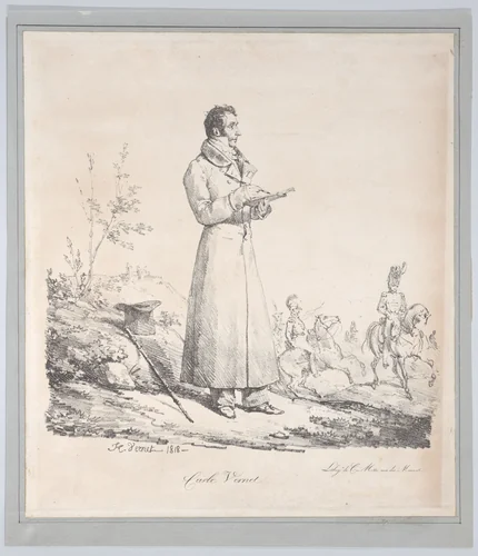 Portrait of Carle Vernet Sketching by Horace Vernet, print, 1816