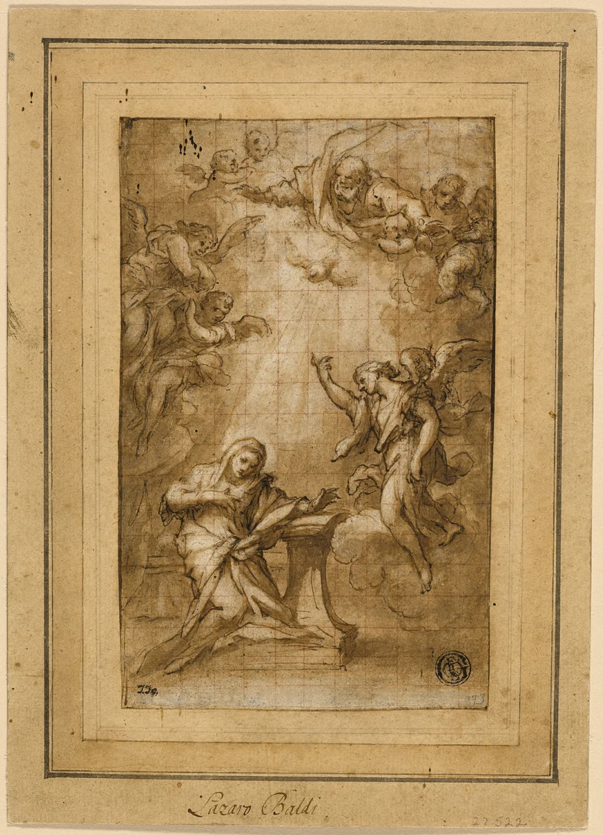 Study for the Annunciation by Lazzaro Baldi, drawing, 1642-1703