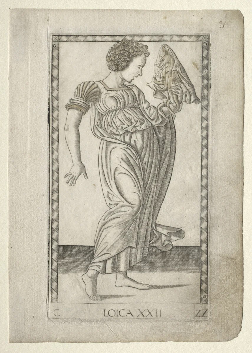 Logic (from the Tarocchi, series C: Liberal Arts, #22) by Master of the E-Series Tarocchi, print, 1457-1467