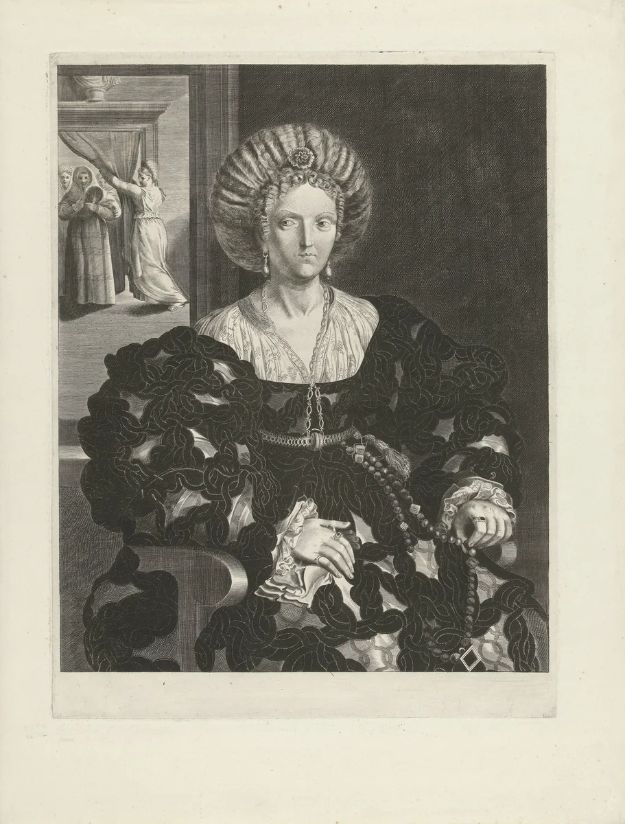 Portret van Margaret Paleologa by Pieter Holsteyn, print, 1660-1671