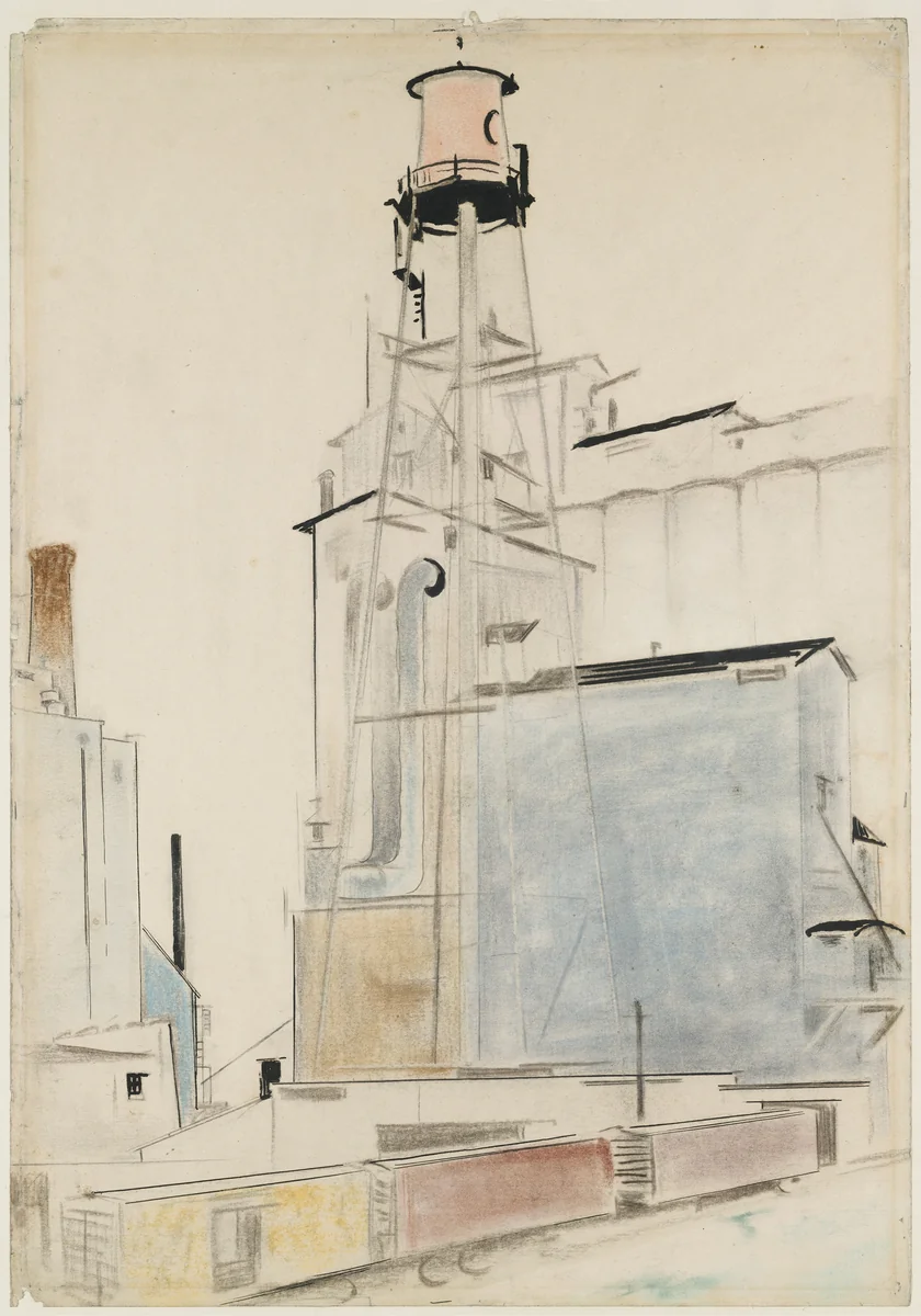 Grain Elevators, Omaha by Preston Dickinson, drawing, 1924