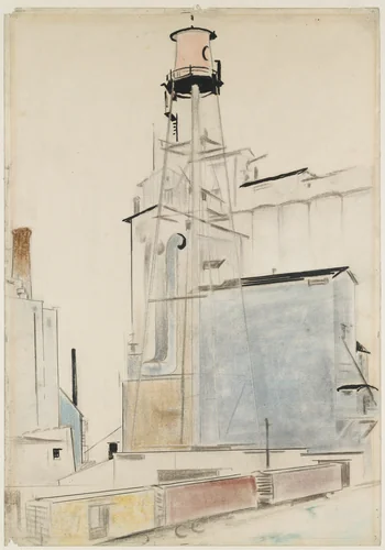 Grain Elevators, Omaha by Preston Dickinson, drawing, 1924