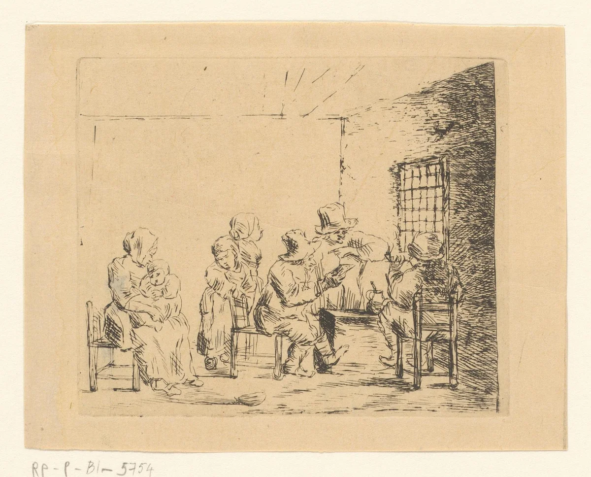 Woonkamer met familie by Christina Chalon, print, 1758-1808