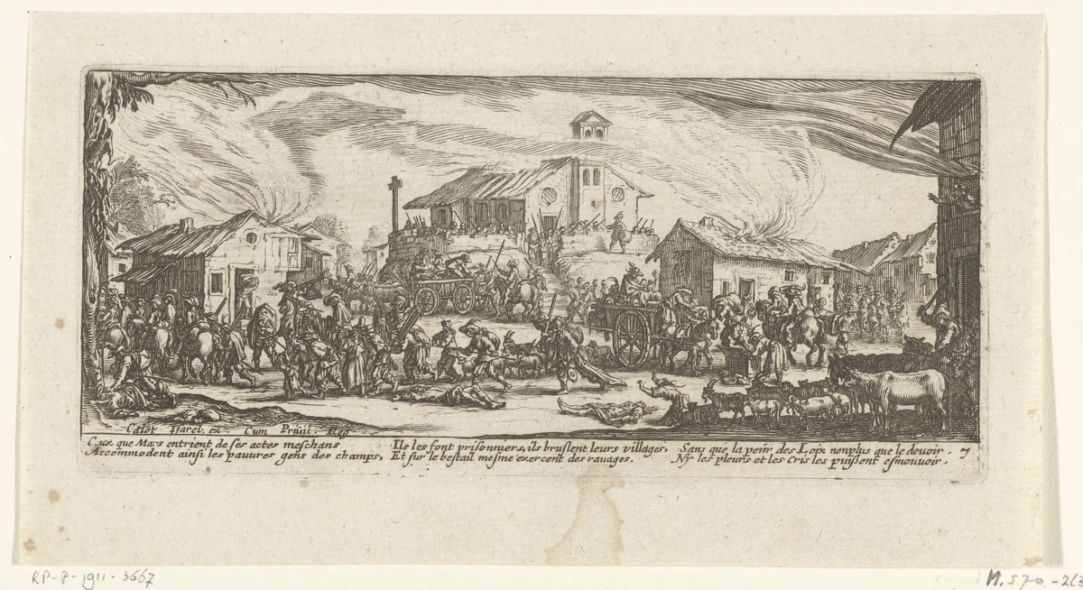 Soldaten plunderen een dorp by anonymous, print, 1677-1690