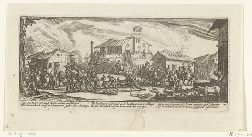 Soldaten plunderen een dorp by anonymous, print, 1677-1690