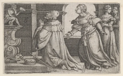 Solomon Worshipping Idols by Georg Pencz, print, 1526-1536