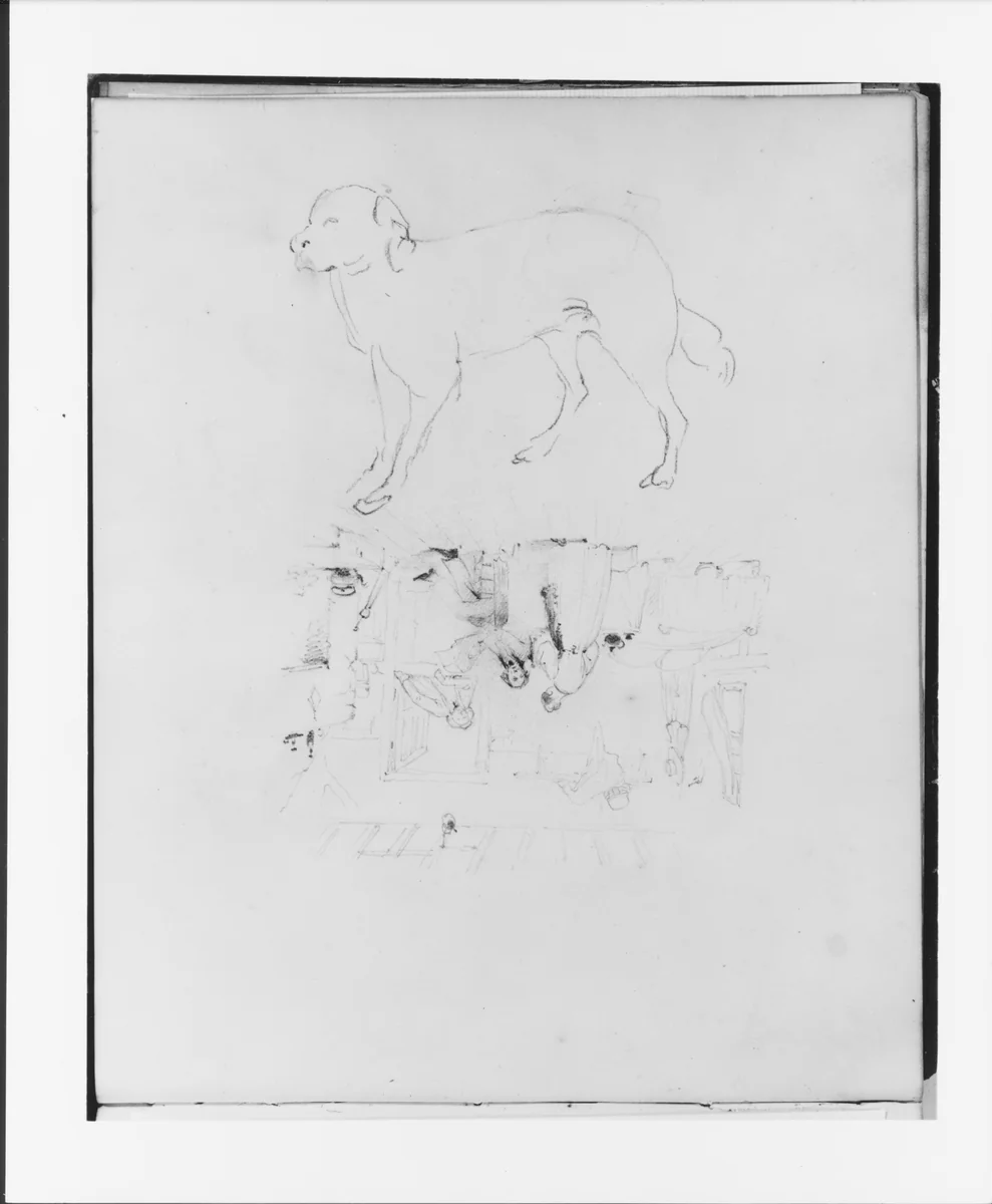 Interior Scene and Study of a Dog (from Sketchbook) by Francis William Edmonds, artwork, 1835-1839