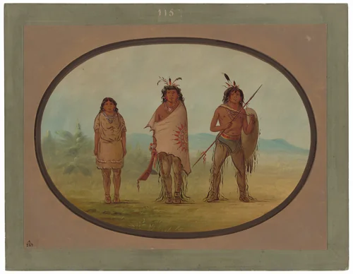 A Yuma Chief, His Daughter, and a Warrior by George Catlin, painting, 1855-1869