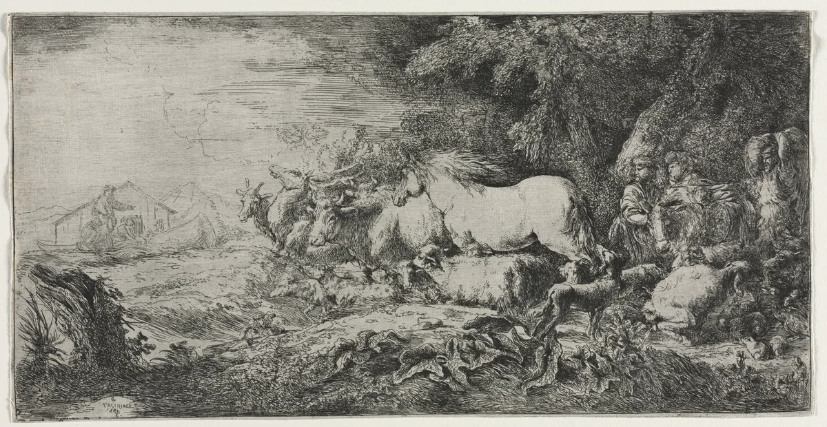 Noah and the Animals Entering the Ark by Giovanni Benedetto Castiglione, print, 1650-1655