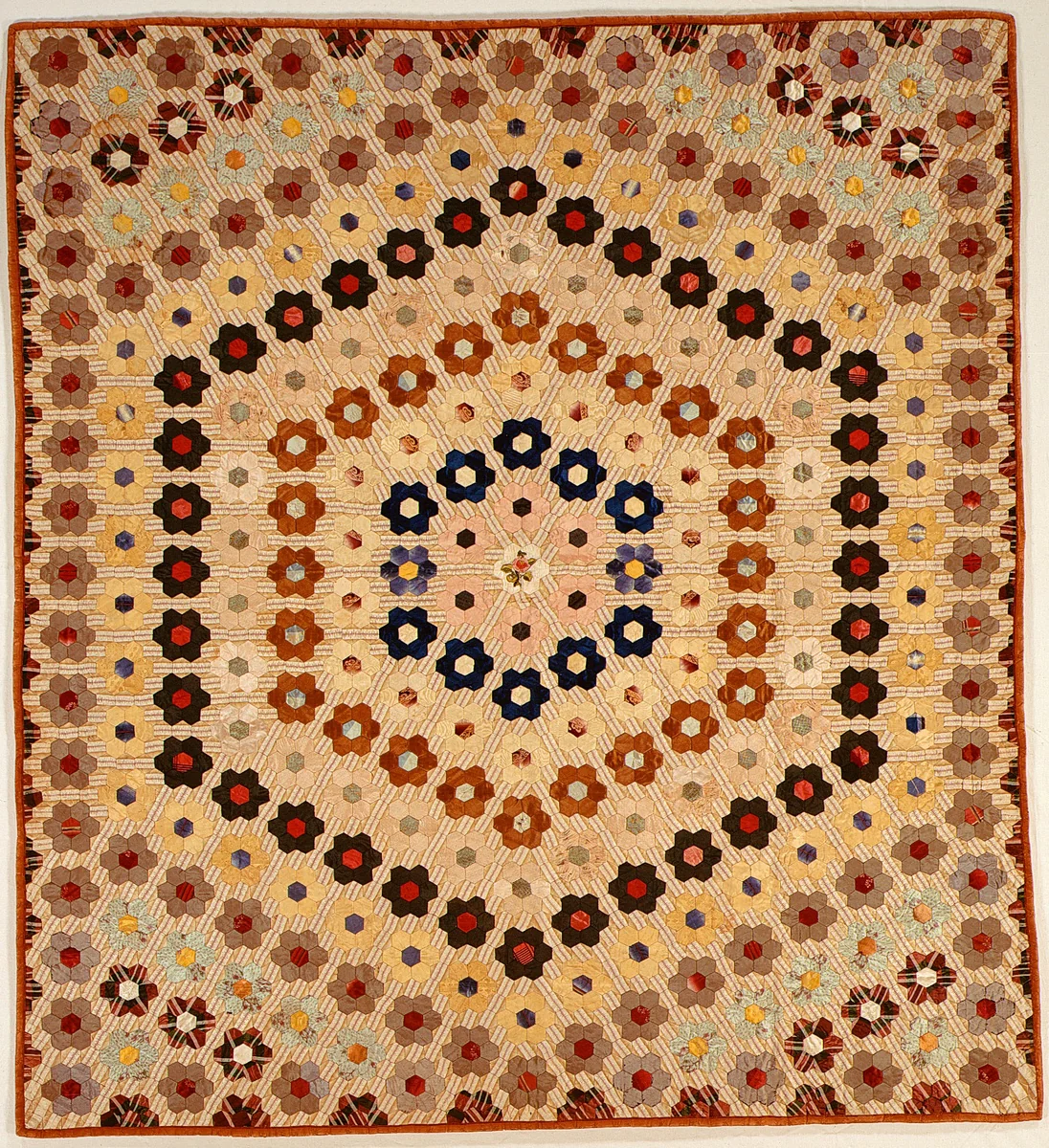 Quilt (or decorative throw). Hexagon or Mosaic pattern by Caroline Brooks Gould, artwork, 1867-1873