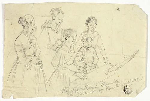The Squallini Family: A Souvenir of Rue de Poitevin by William Parrott, drawing, 1840-1849