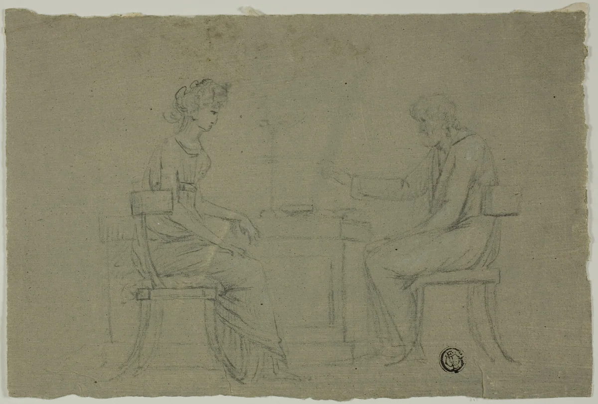 Man and Woman Seated at Table by Unknown Artist, drawing, 1700-1799