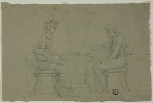 Man and Woman Seated at Table by Unknown Artist, drawing, 1700-1799