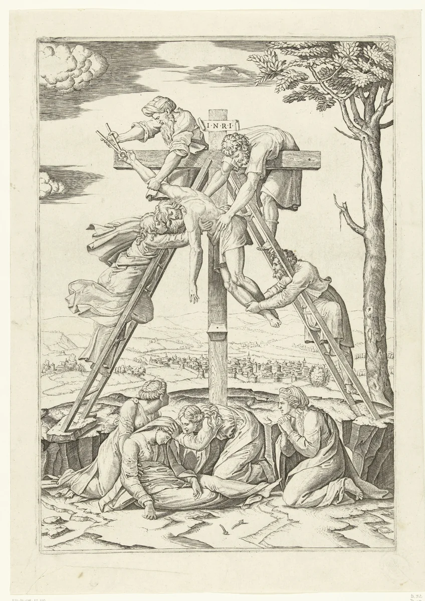 Kruisafneming van Christus by Unknown, print, 1520-1521