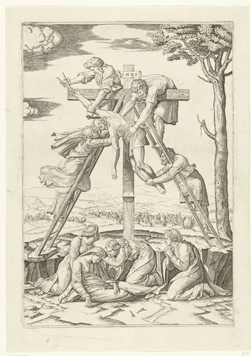 Kruisafneming van Christus by Unknown, print, 1520-1521