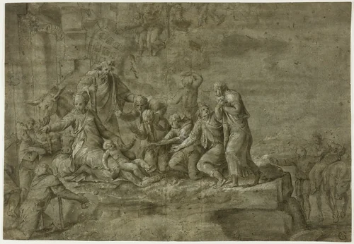 Adoration of the Shepherds by Polidoro Caldara, drawing, 1580-1599