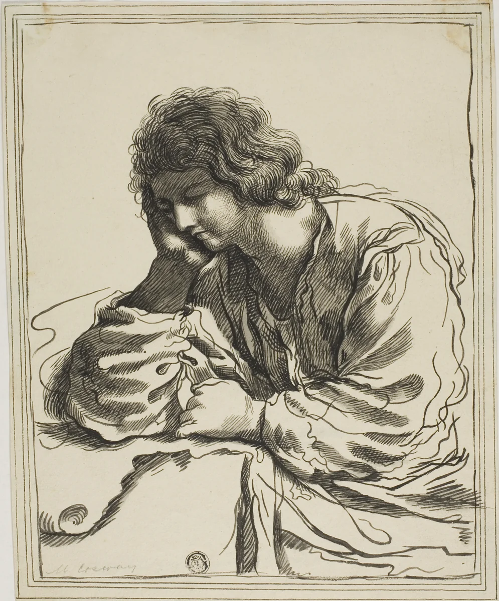 Saint John the Evangelist in Meditation by Guercino, drawing, 1650-1899
