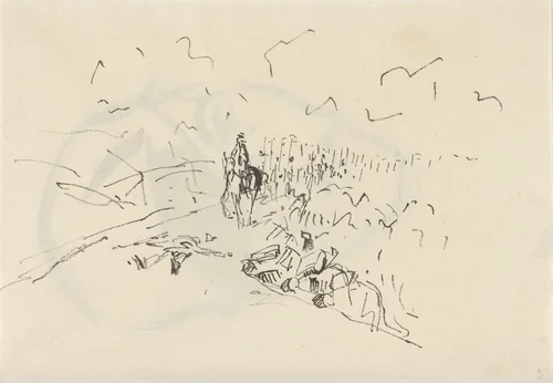 Leger dat op een lichaam op een weg stuit by Rik Wouters, drawing, 1892-1916