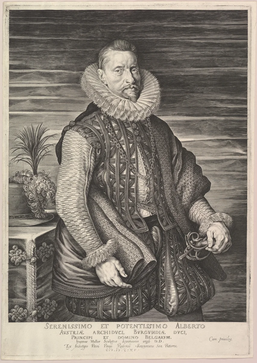 Portrait of Albert, Archduke of Austria, Sovereign of the Southern Netherlands by Jan Muller, print, 1615