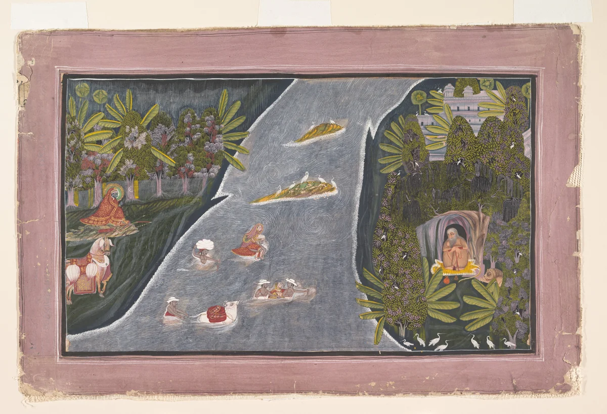 Radha Crosses a River to Interview a Hindu Sage by Chokha, painting, 1810-1830