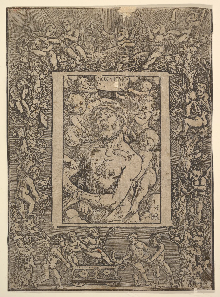 Ecce Homo with Ornamental Border showing the Triumph of Bacchus by Hans Baldung, print, 1511