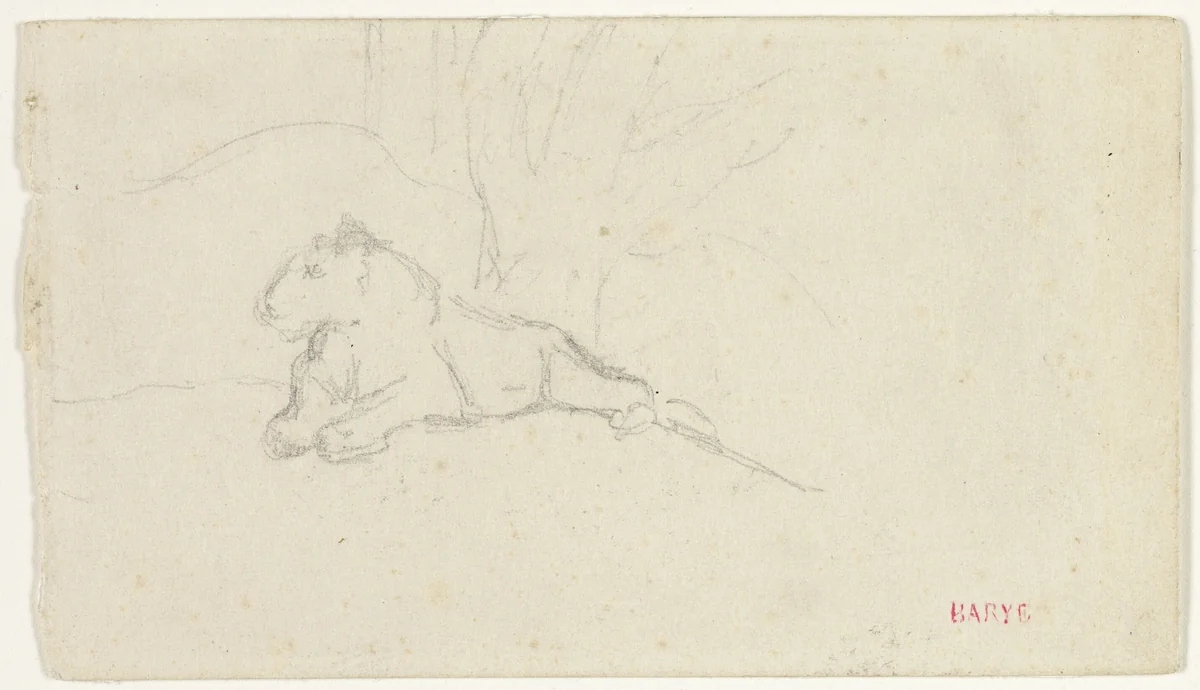 Lioness Lying near a Tree by Antoine-Louis Barye, drawing, 1815-1875