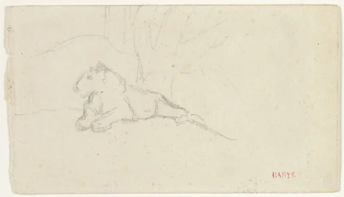 Lioness Lying near a Tree by Antoine-Louis Barye, drawing, 1815-1875