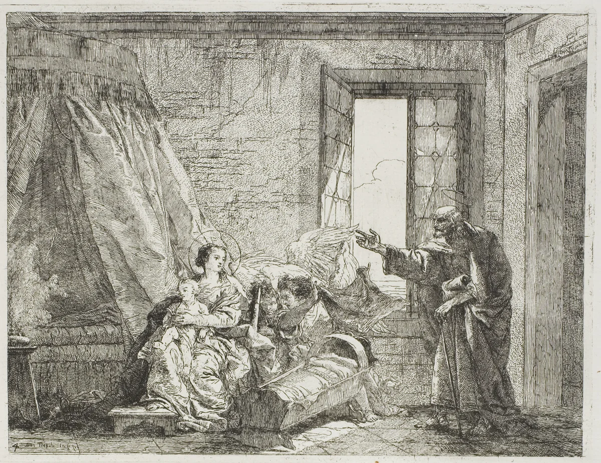 Joseph Tells Mary of Their Forthcoming Departure, plate four from The Flight into Egypt by Giovanni Domenico Tiepolo, print, 1753