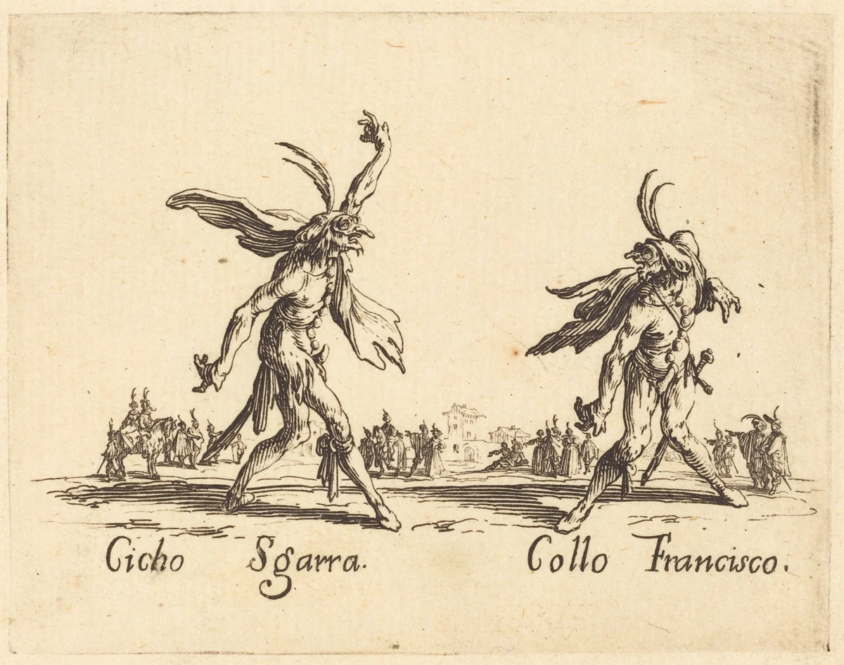 Cicho Sgarra and Collo Francisco by Jacques Callot, print, 1622