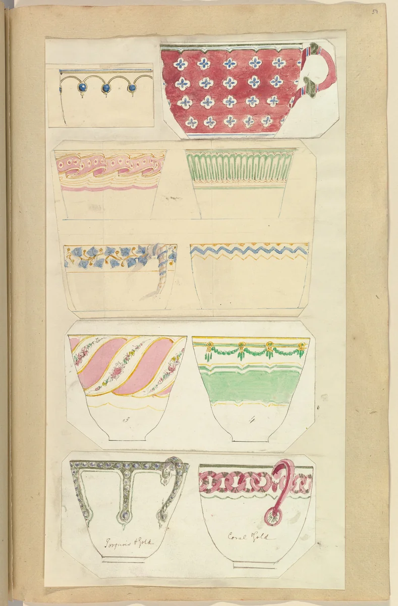 Ten Designs for Decorated Cups by Alfred Forrester, drawing, 1845-1855