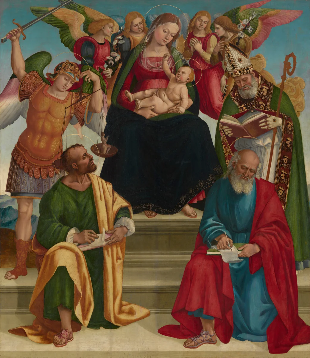 Madonna and Child with Saints and Angels by Luca Signorelli, painting, 1512-1519