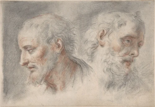 Two Studies of Bearded Men; verso: Studies after Antique Sculpture by Bartholomaeus Ignaz Weiss, drawing, 1750-1814
