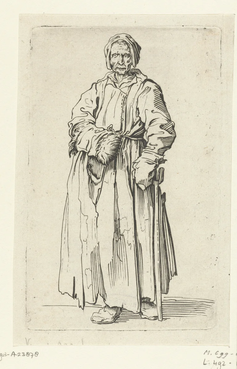 Bedelares met een mof en een stok by anonymous, print, 1622-1670