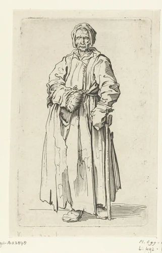 Bedelares met een mof en een stok by anonymous, print, 1622-1670